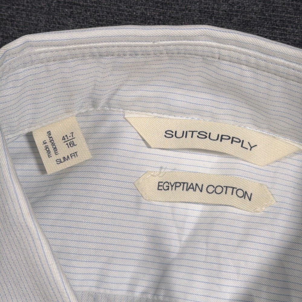 Suitsupply Button Up Shirt Mens 16L White Blue Pinstripe Egyptian Cotton Preppy - Picture 3 of 9